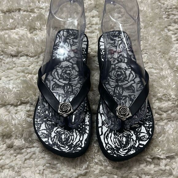 Brighton Shoes - Brighton Malibu Black/White Rose Print Wedge Sandals Women’s Sz 7